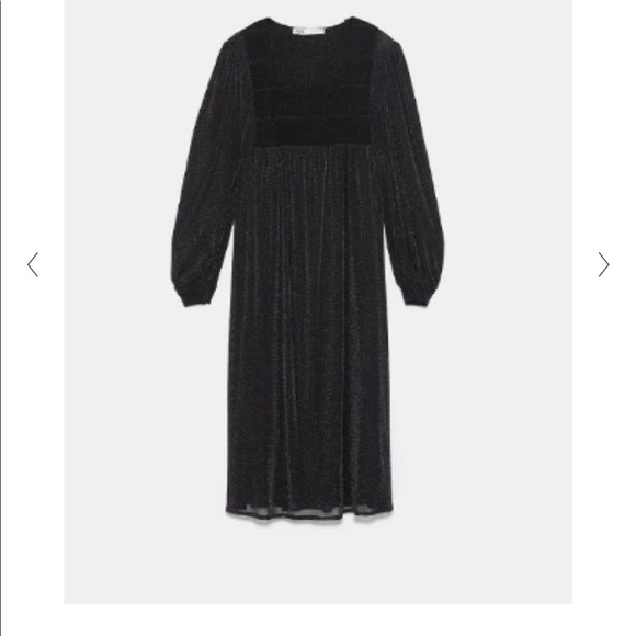 ZARA BLACK SILVER METALLIC SMOCKED DRESS SIZE L - Picture 6 of 8